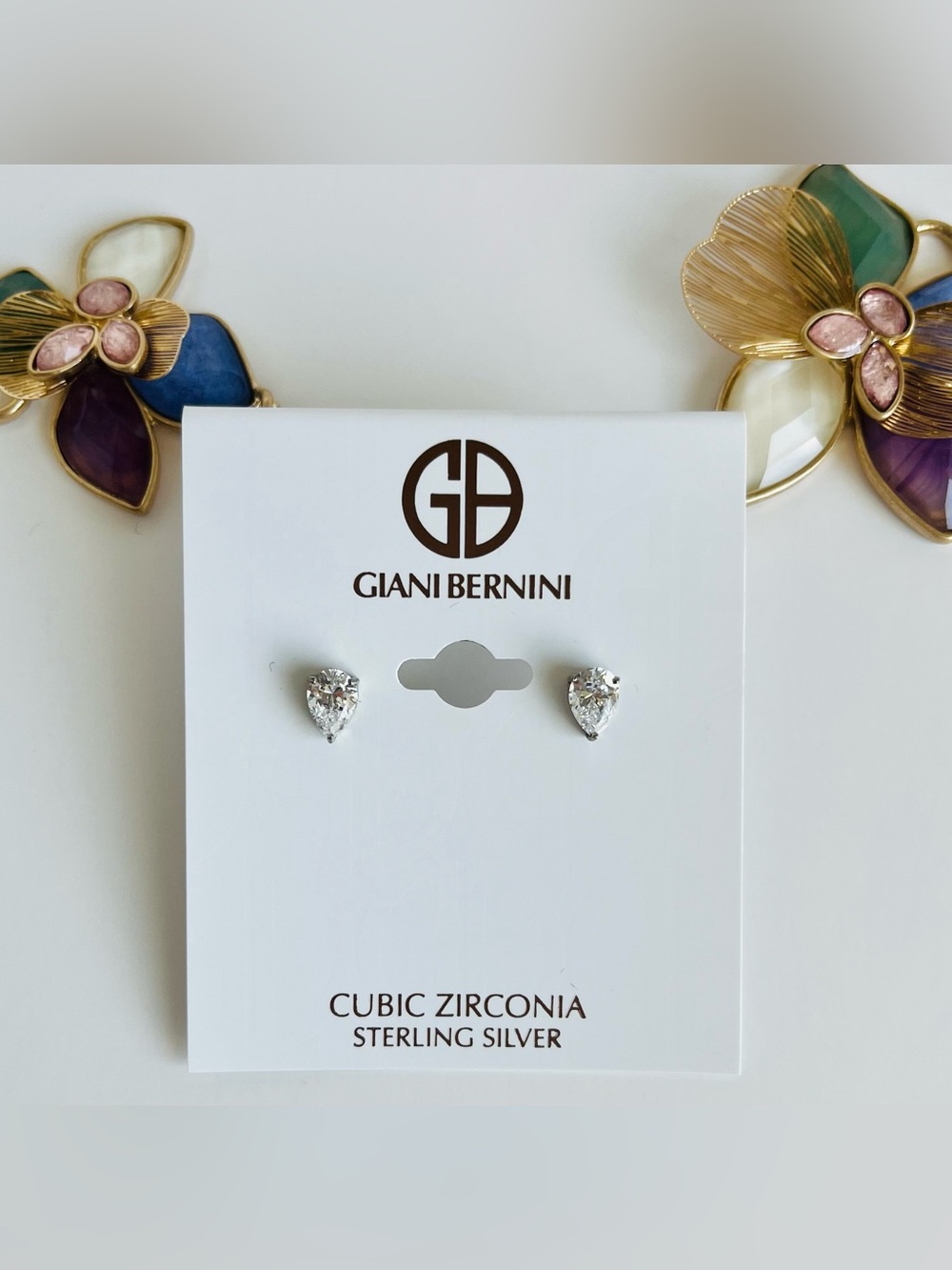 Giani Bernini Cubic Zirconia Pear Solitaire Stud Earrings